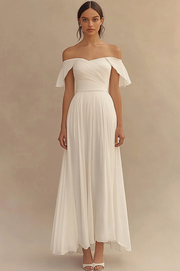 Off The Shoulder Ivory Wedding Dress with Ruffles